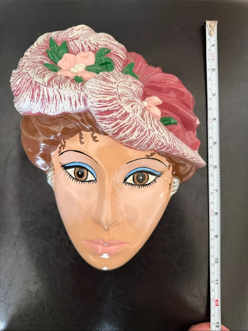 Vintage Ceramic Wall Mask Lady Face with Floral Hat